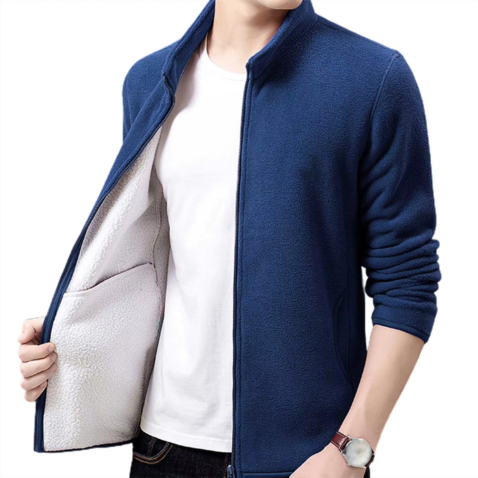 2020 New Fashion Thick Velvet Wind Breaker Fleece Jackets Mens Autumn Winter Trend Overcoat Slim-Fit Casual Coat Men Clothing
